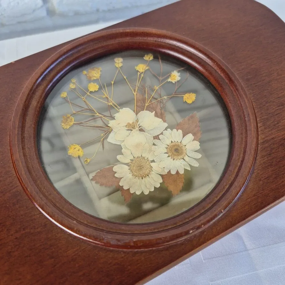 Vntg 90s Flower Inlay Glass  Jewelry Box